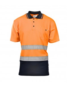 KOSZULKA POLO Z PASAMI ODBLASKOWYMI POMARAŃCZ/GRANAT