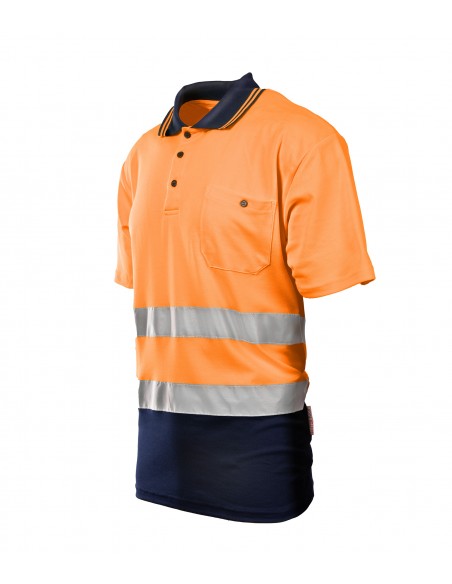KOSZULKA POLO Z PASAMI ODBLASKOWYMI POMARAŃCZ/GRANAT